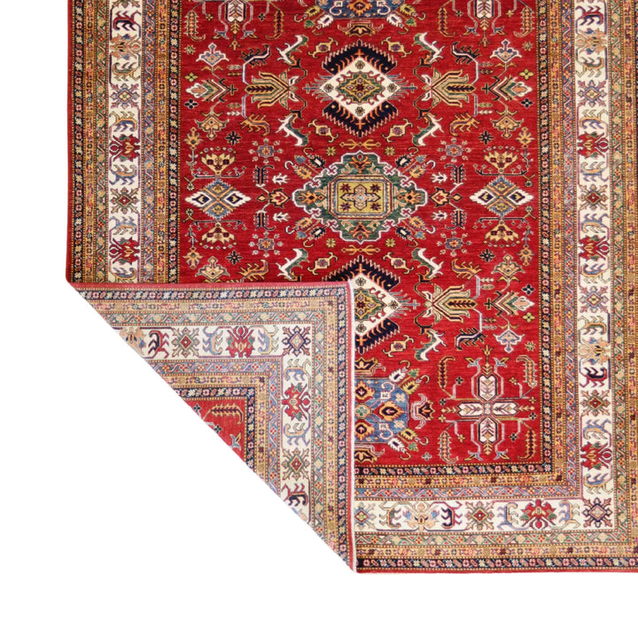 8' 1" x 10' 1" - RED AND BEIGE KAZAK GEOMETRIC PAKISTANI RUG