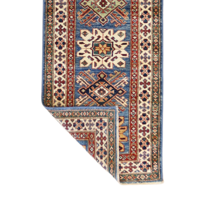 2'0" x 6'2" BLACK AND IVORY KAZAK GEOMETRIC PAKISTANI RUG
