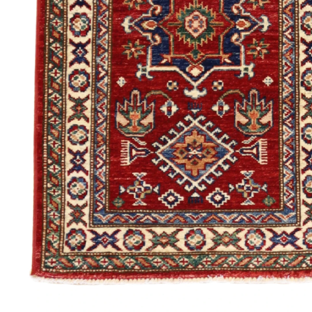 2'0" x 3'3" RED AND IVORY KAZAK GEOMETRIC PAKISTANI RUG