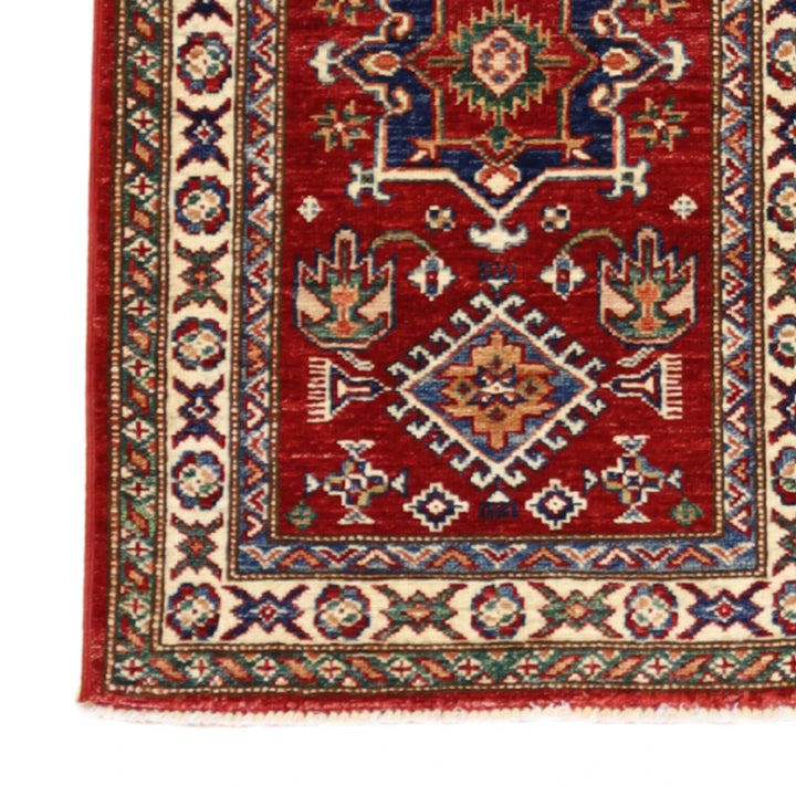 2'0" x 3'3" RED AND IVORY KAZAK GEOMETRIC PAKISTANI RUG