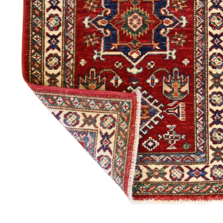 2'0" x 3'3" RED AND IVORY KAZAK GEOMETRIC PAKISTANI RUG