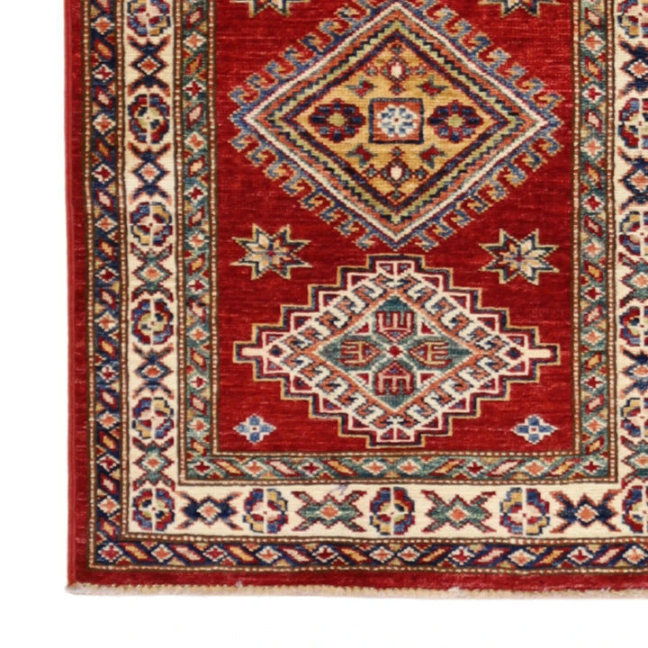 2'1" x 3'7" RED AND IVORY KAZAK GEOMETRIC PAKISTANI RUG
