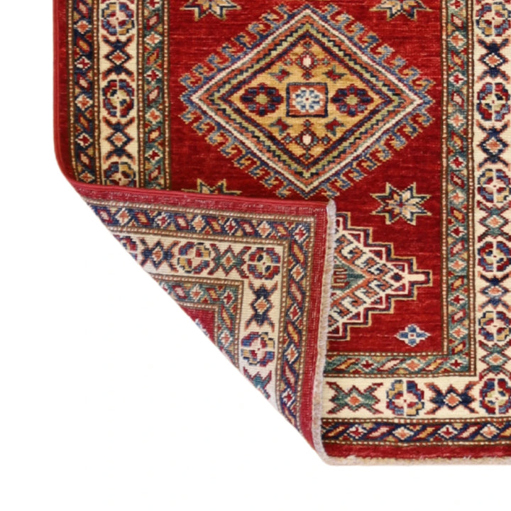 2'1" x 3'7" RED AND IVORY KAZAK GEOMETRIC PAKISTANI RUG