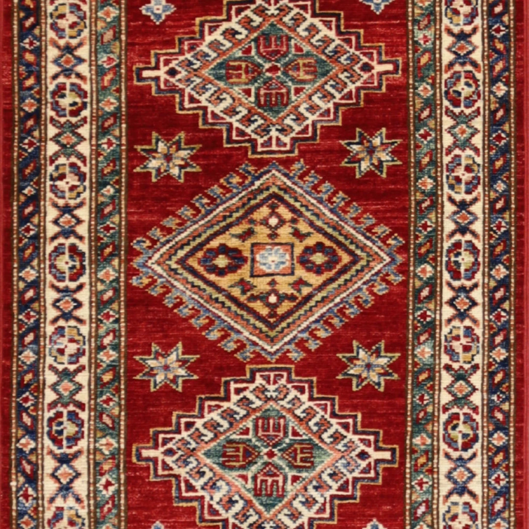 2'0" x 3'2" RED AND IVORY KAZAK GEOMETRIC PAKISTANI RUG