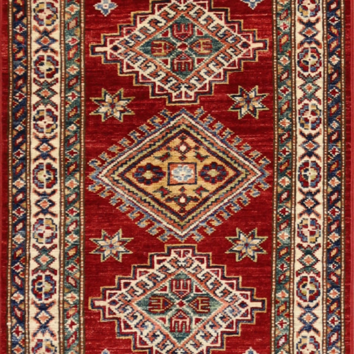 2'0" x 3'2" RED AND IVORY KAZAK GEOMETRIC PAKISTANI RUG