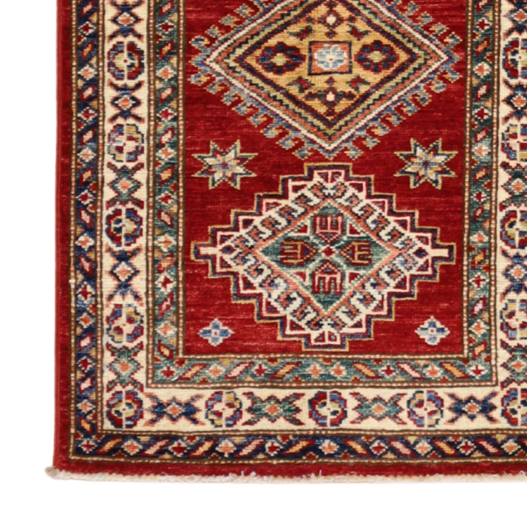 2'0" x 3'2" RED AND IVORY KAZAK GEOMETRIC PAKISTANI RUG