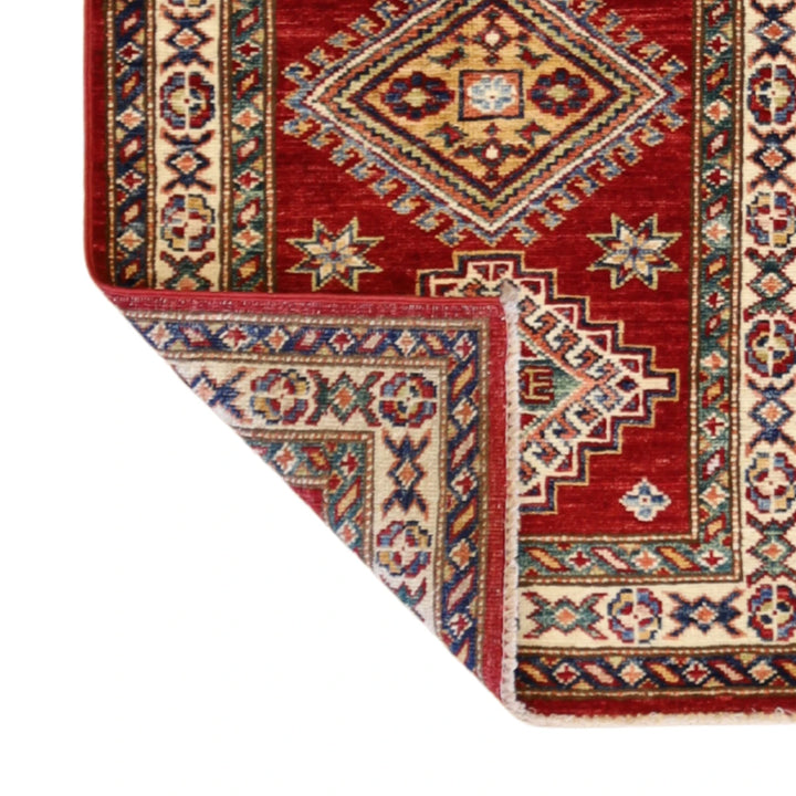 2'0" x 3'2" RED AND IVORY KAZAK GEOMETRIC PAKISTANI RUG