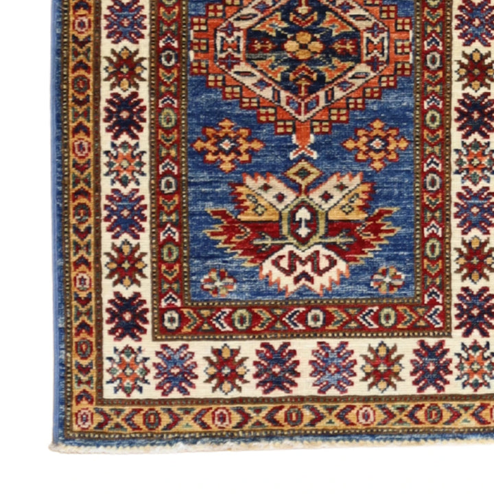 2'0" x 3'1" BLUE AND IVORY KAZAK GEOMETRIC PAKISTANI RUG