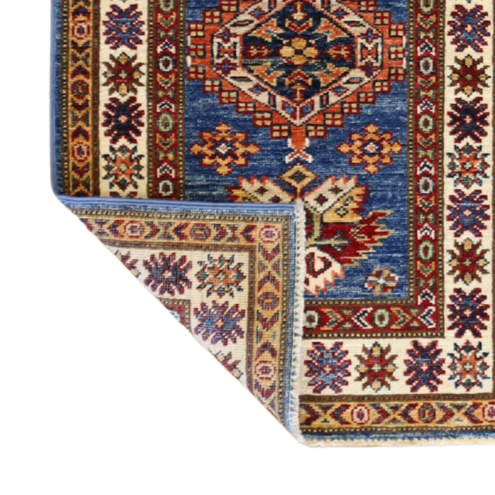 2'0" x 3'1" BLUE AND IVORY KAZAK GEOMETRIC PAKISTANI RUG