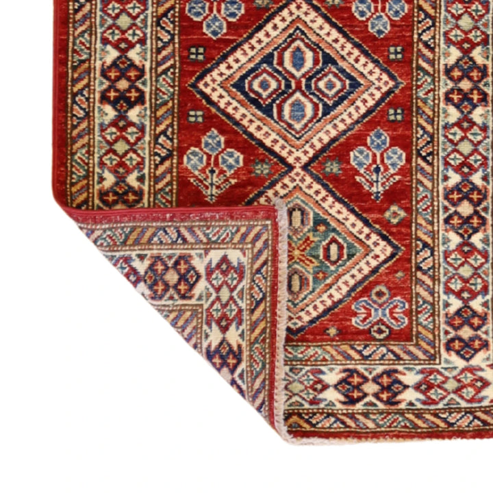 2'0" x 3'0" RED AND IVORY KAZAK GEOMETRIC PAKISTANI RUG