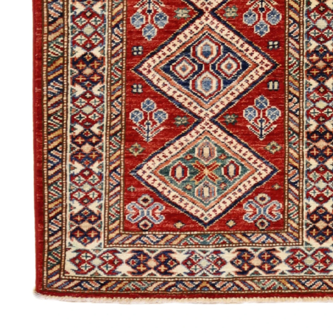 2'1" x 3'0" RED AND IVORY KAZAK GEOMETRIC PAKISTANI RUG