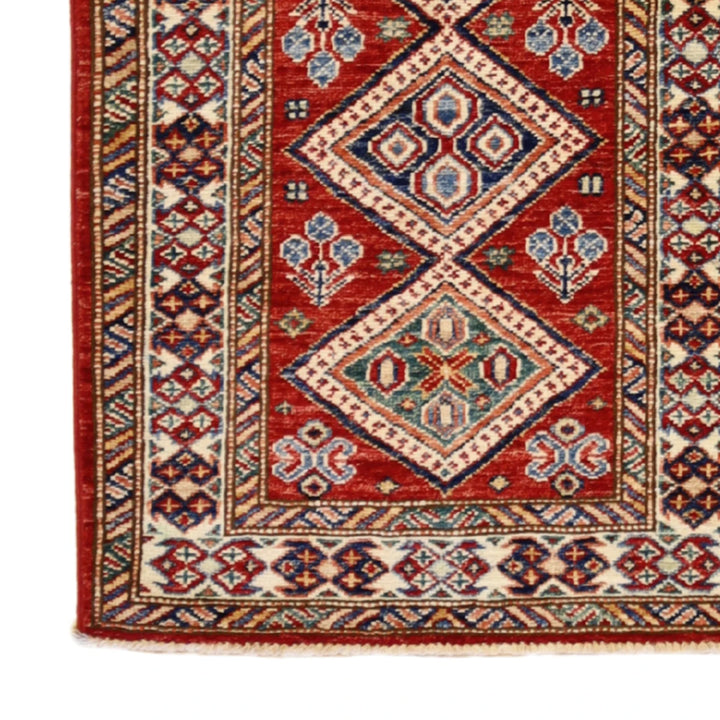 2'1" x 3'0" RED AND IVORY KAZAK GEOMETRIC PAKISTANI RUG