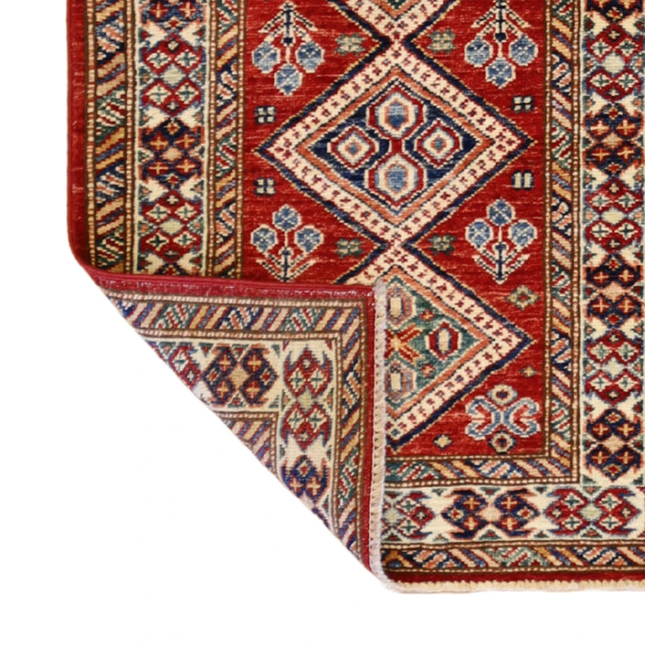 2'1" x 3'0" RED AND IVORY KAZAK GEOMETRIC PAKISTANI RUG