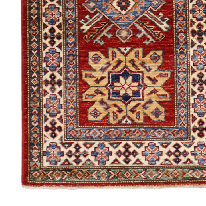 2'1" x 3'4" RED AND IVORY KAZAK GEOMETRIC PAKISTANI RUG