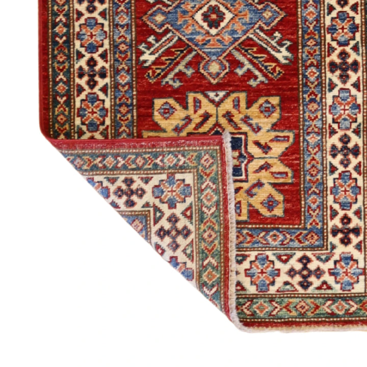 2'1" x 3'4" RED AND IVORY KAZAK GEOMETRIC PAKISTANI RUG