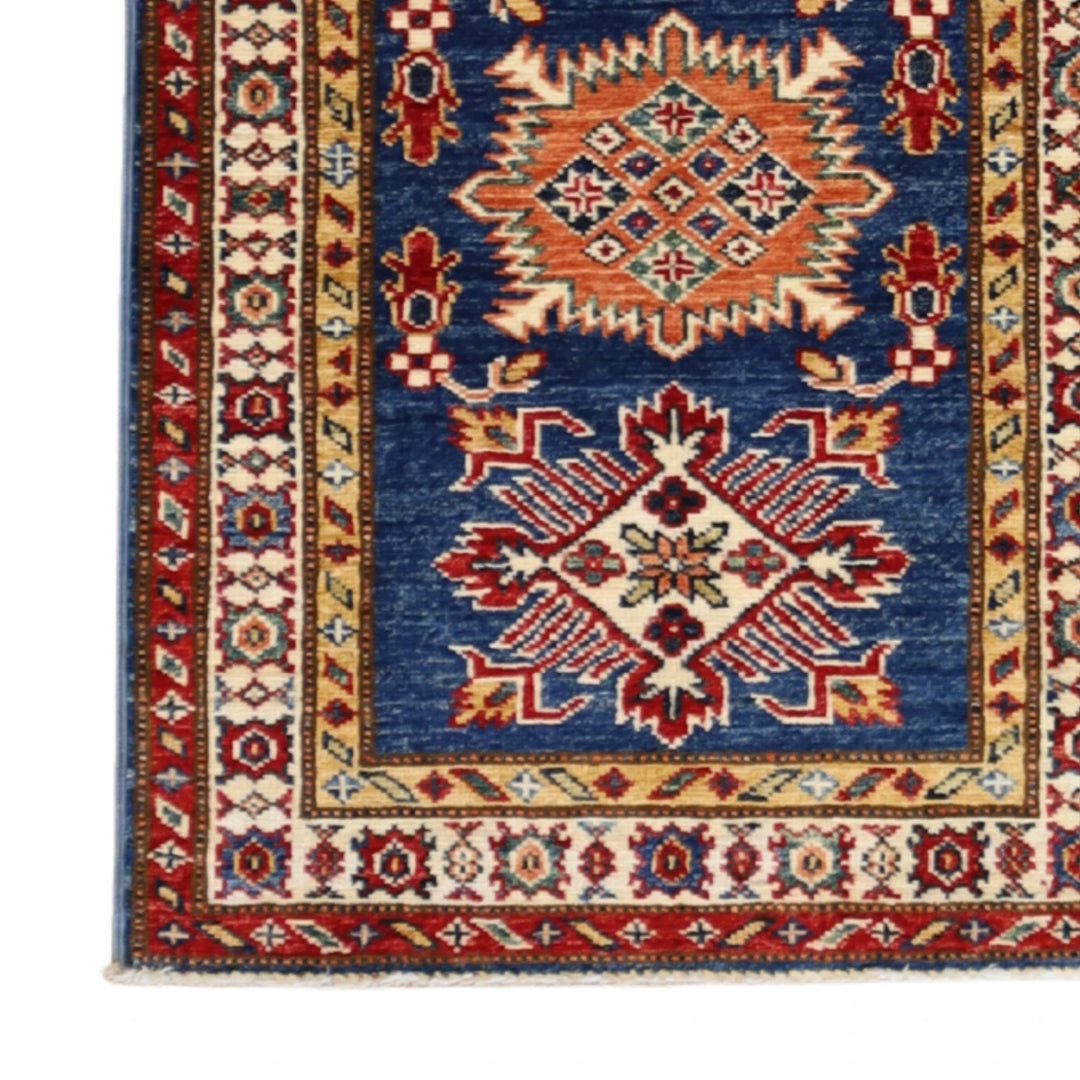 2'0" x 2'11" BLUE AND IVORY KAZAK GEOMETRIC PAKISTANI RUG