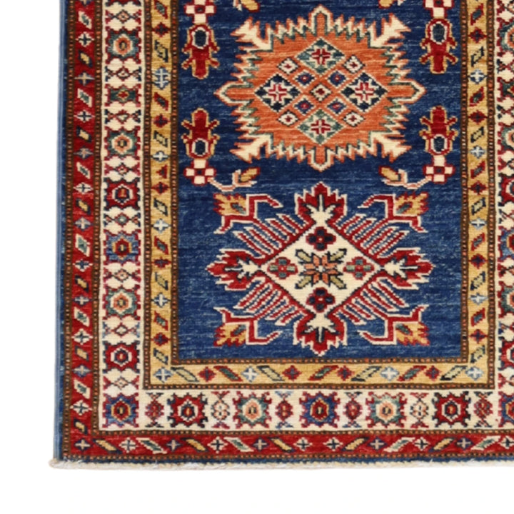 2'0" x 2'11" BLUE AND IVORY KAZAK GEOMETRIC PAKISTANI RUG
