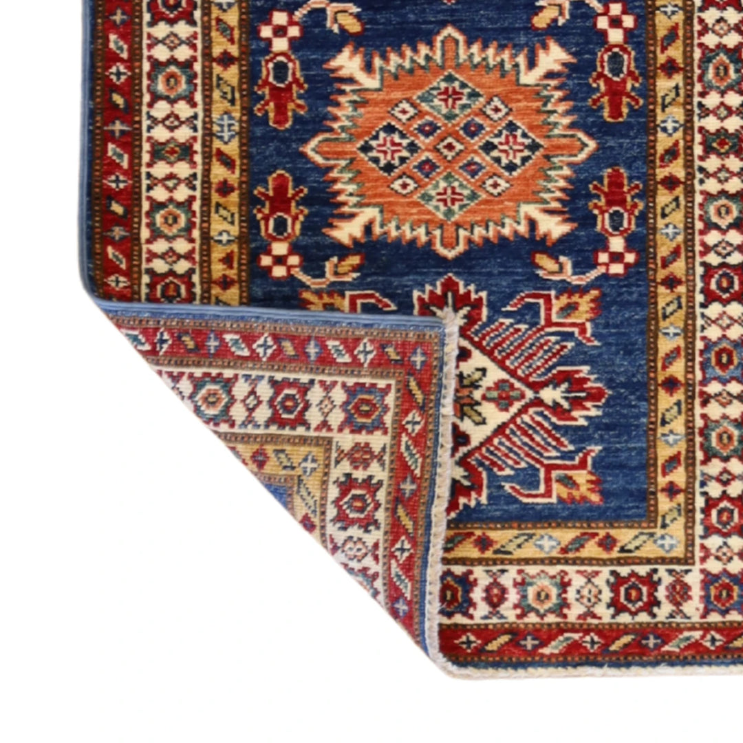 2'0" x 2'11" BLUE AND IVORY KAZAK GEOMETRIC PAKISTANI RUG