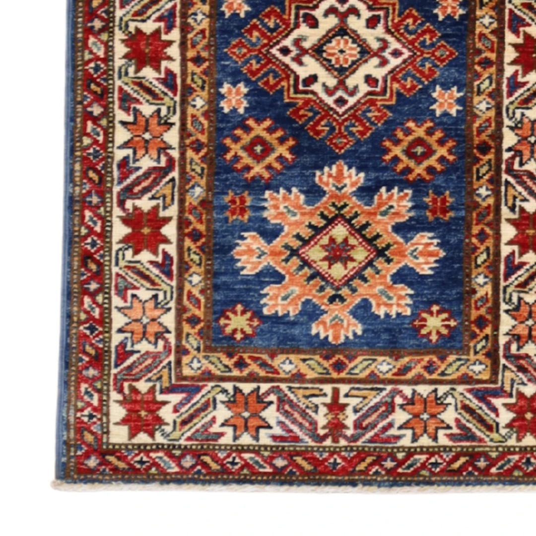 2'0" x 3'0" BLUE AND IVORY KAZAK GEOMETRIC PAKISTANI RUG