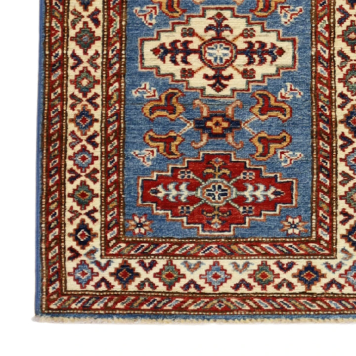 2'1" x 3'1" BLUE AND IVORY KAZAK GEOMETRIC PAKISTANI RUG