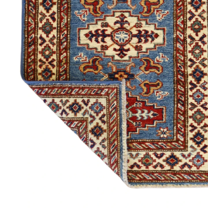 2'1" x 3'1" BLUE AND IVORY KAZAK GEOMETRIC PAKISTANI RUG