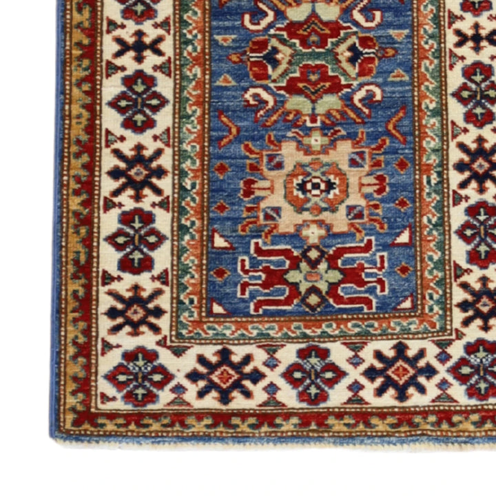 2'0" x 3'0" BLUE AND BEIGE KAZAK GEOMETRIC PAKISTANI RUG