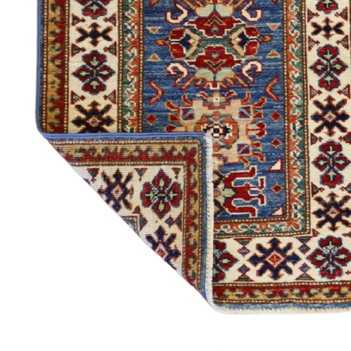 2'0" x 3'0" BLUE AND BEIGE KAZAK GEOMETRIC PAKISTANI RUG