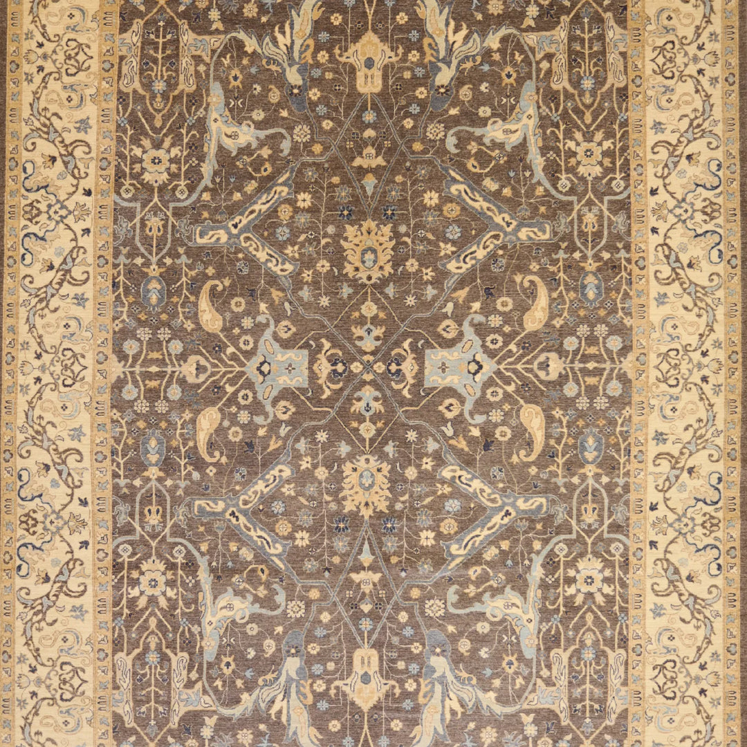 10'   2" x  14'   0" GRAY AND IVORY PESHAWAR GEOMETRIC PAKISTANI RUG