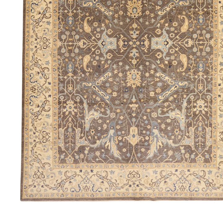 10'   2" x  14'   0" GRAY AND IVORY PESHAWAR GEOMETRIC PAKISTANI RUG