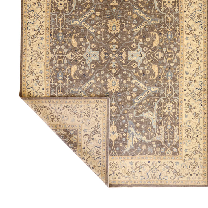10'   2" x  14'   0" GRAY AND IVORY PESHAWAR GEOMETRIC PAKISTANI RUG