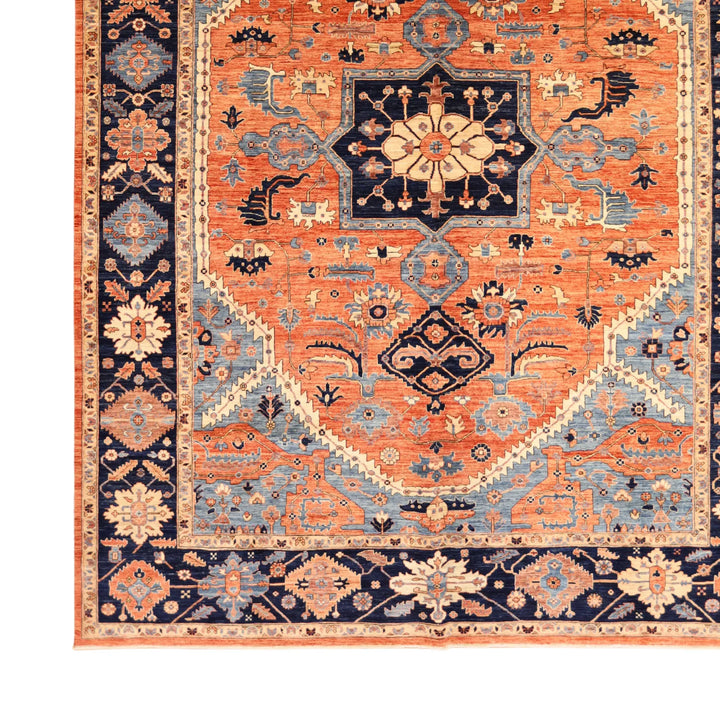 9'10" x  13'5" RUST AND NAVY KAZAK GEOMETRIC PAKISTANI RUG