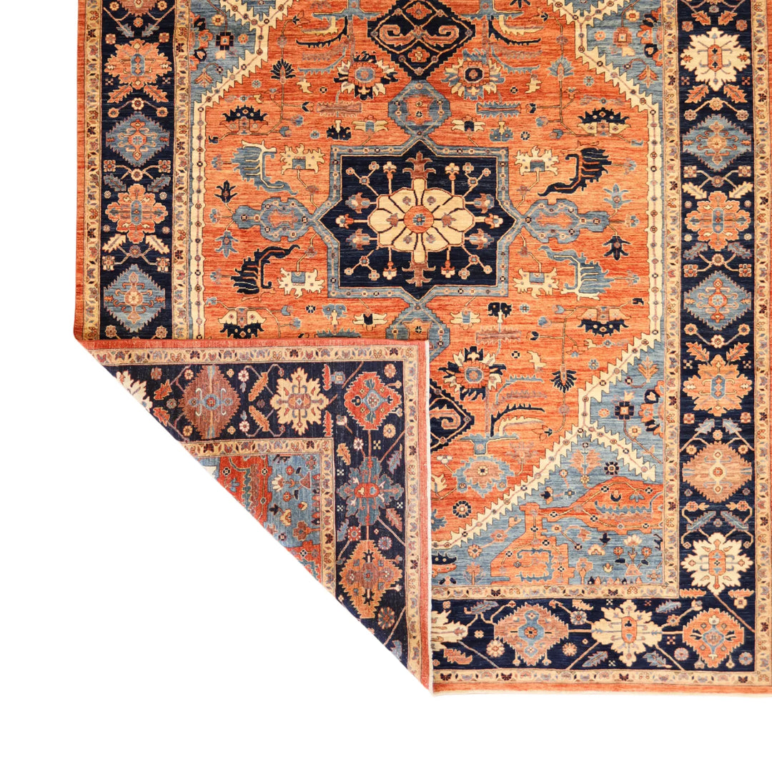 9'10" x  13'5" RUST AND NAVY KAZAK GEOMETRIC PAKISTANI RUG