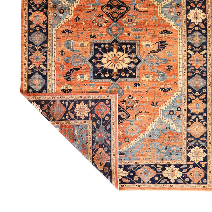 9'10" x  13'5" RUST AND NAVY KAZAK GEOMETRIC PAKISTANI RUG