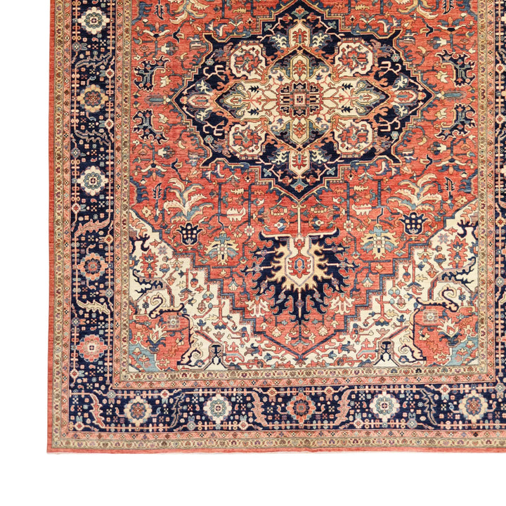 10'   2" x  13'  10" RED AND NAVY KAZAK GEOMETRIC PAKISTANI RUG