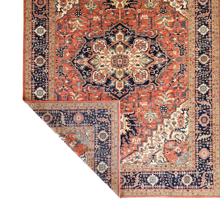 10'   2" x  13'  10" RED AND NAVY KAZAK GEOMETRIC PAKISTANI RUG