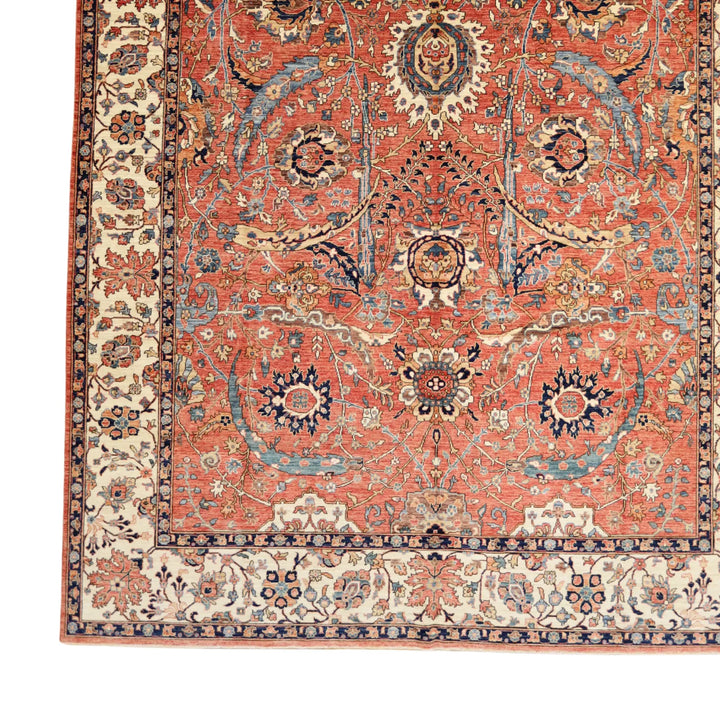 9'9" x  13'6" RED AND IVORY KAZAK GEOMETRIC PAKISTANI RUG