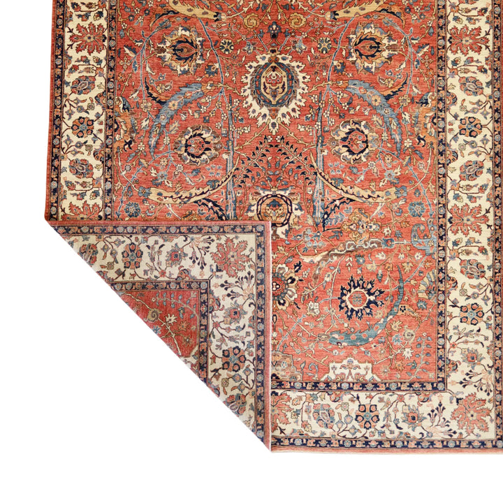 9'9" x  13'6" RED AND IVORY KAZAK GEOMETRIC PAKISTANI RUG