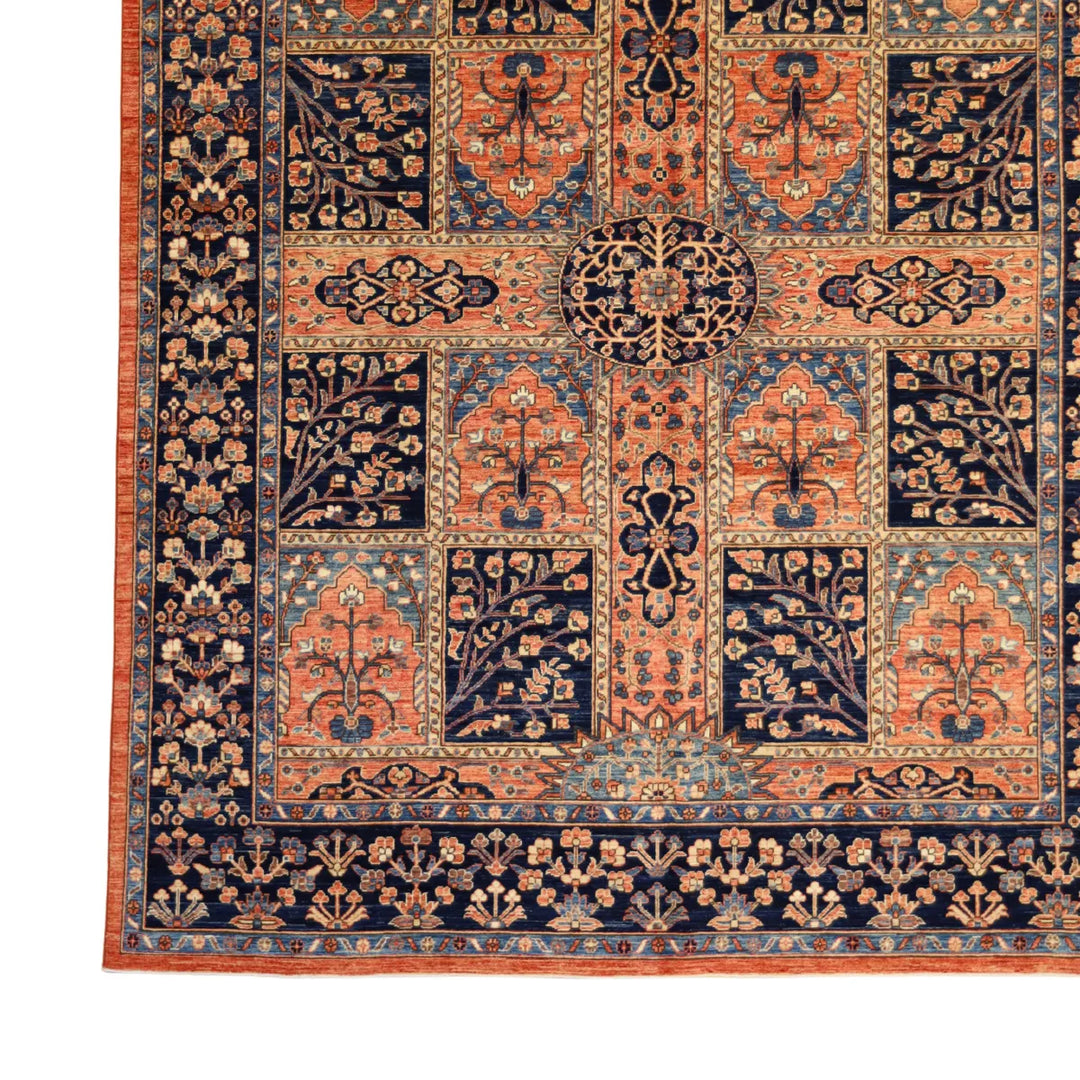 8' 1" x 9' 11" - RUST AND NAVY KAZAK PANNEL PAKISTANI RUG