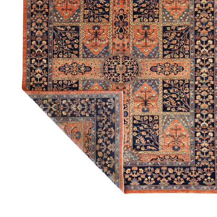 8' 1" x 9' 11" - RUST AND NAVY KAZAK PANNEL PAKISTANI RUG