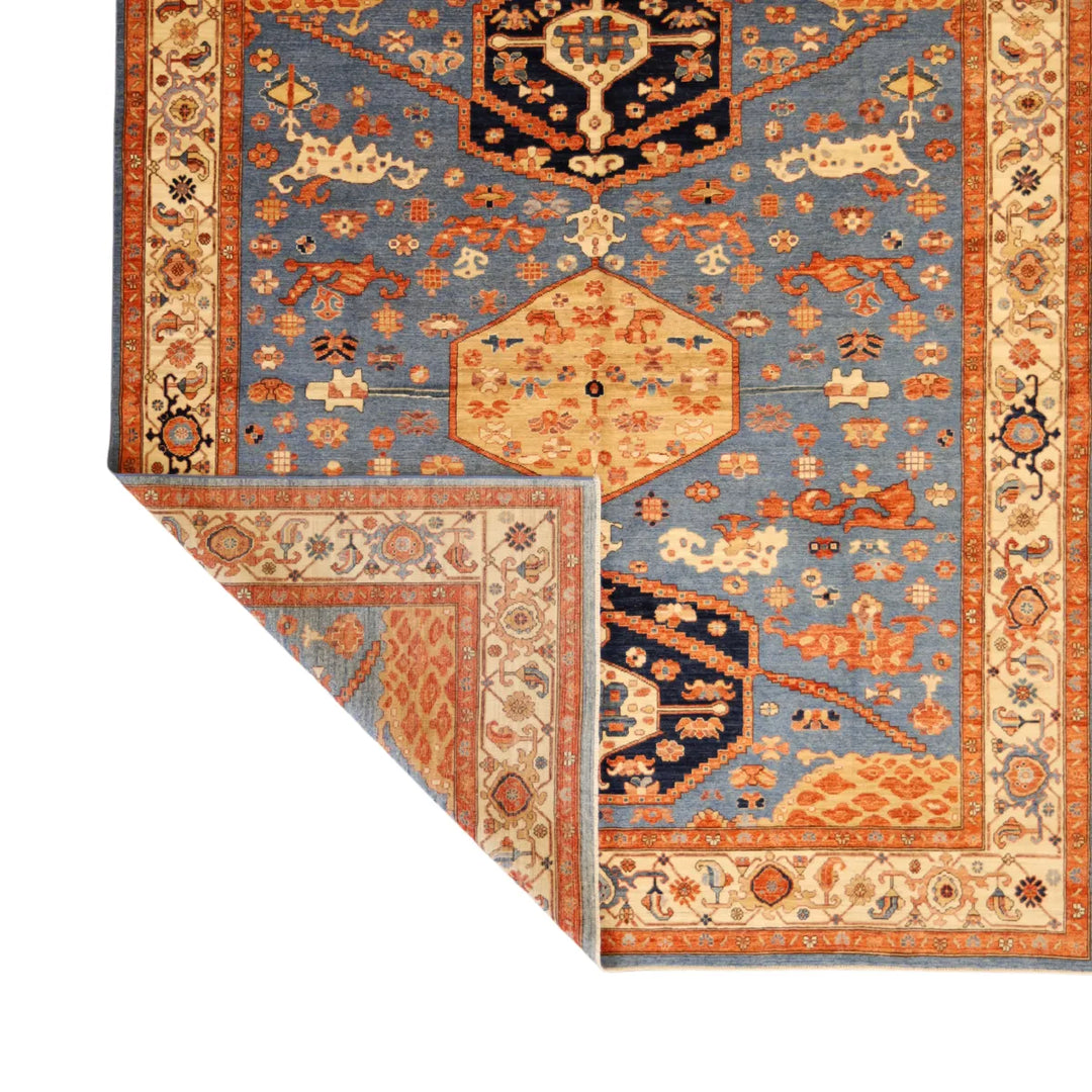 8' 3" x 9' 8" - BLUE AND IVORY KAZAK GEOMETRIC PAKISTANI RUG