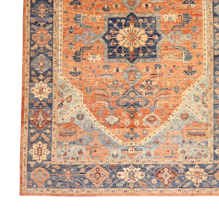 9'10" x  13'11" RUST AND NAVY KAZAK GEOMETRIC PAKISTANI RUG