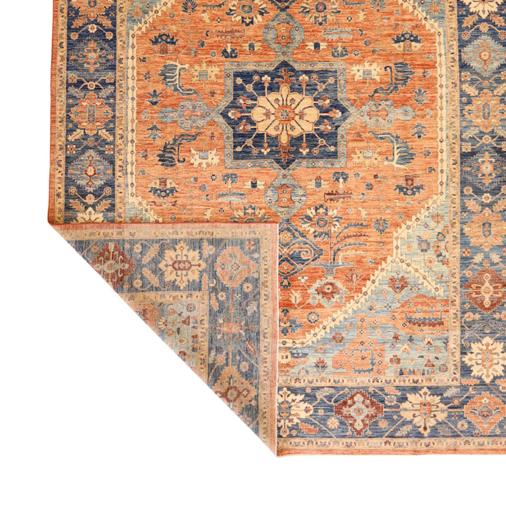 9'10" x  13'11" RUST AND NAVY KAZAK GEOMETRIC PAKISTANI RUG
