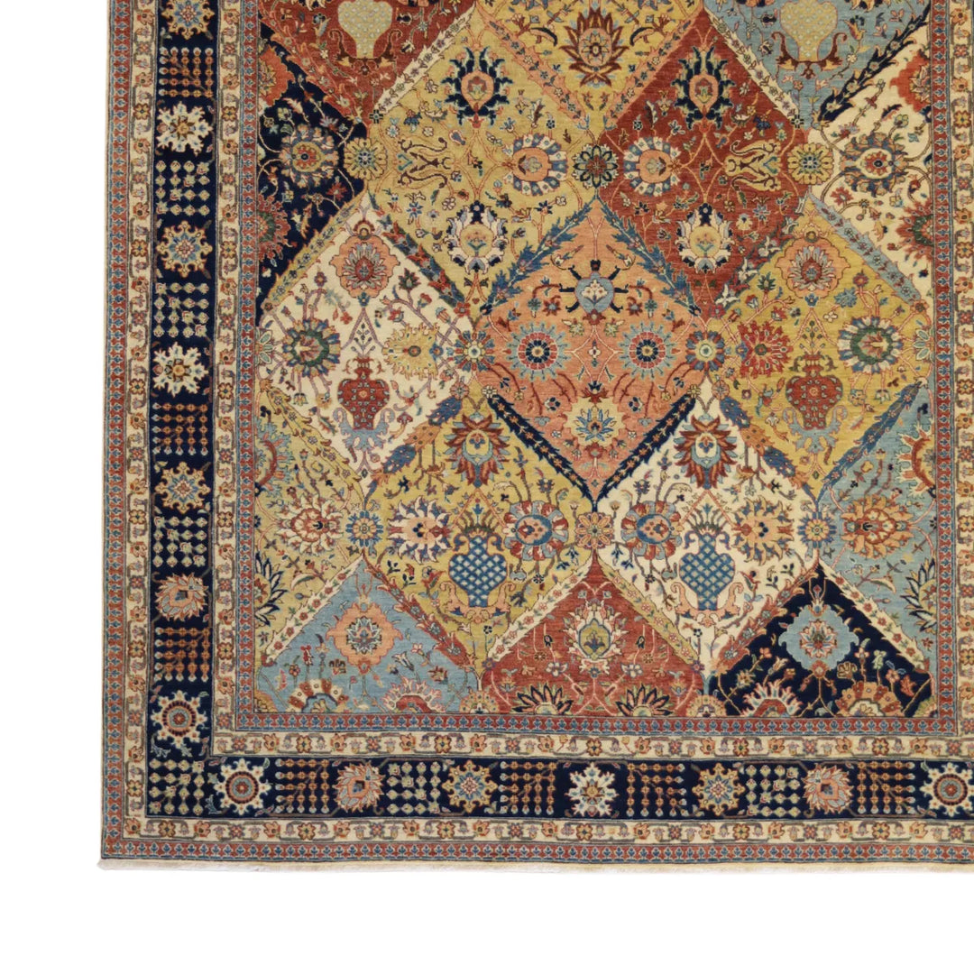 8' 1" x 9' 11" - MULTICOLOR AND NAVY SERAPI GEOMETRIC INDIAN RUG