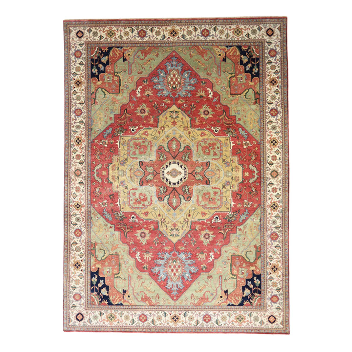 9'  11" x  13'  11" RUST AND IVORY SERAPI GEOMETRIC INDIAN RUG