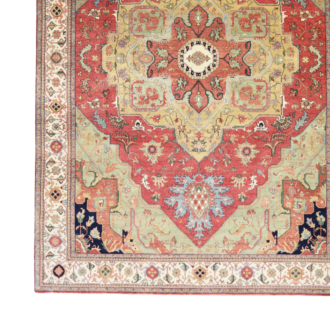 9'  11" x  13'  11" RUST AND IVORY SERAPI GEOMETRIC INDIAN RUG