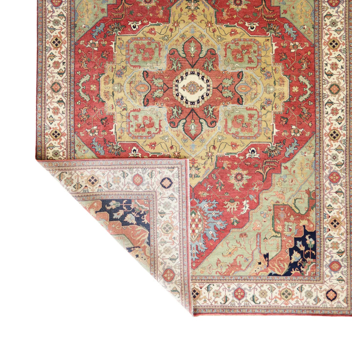 9'  11" x  13'  11" RUST AND IVORY SERAPI GEOMETRIC INDIAN RUG