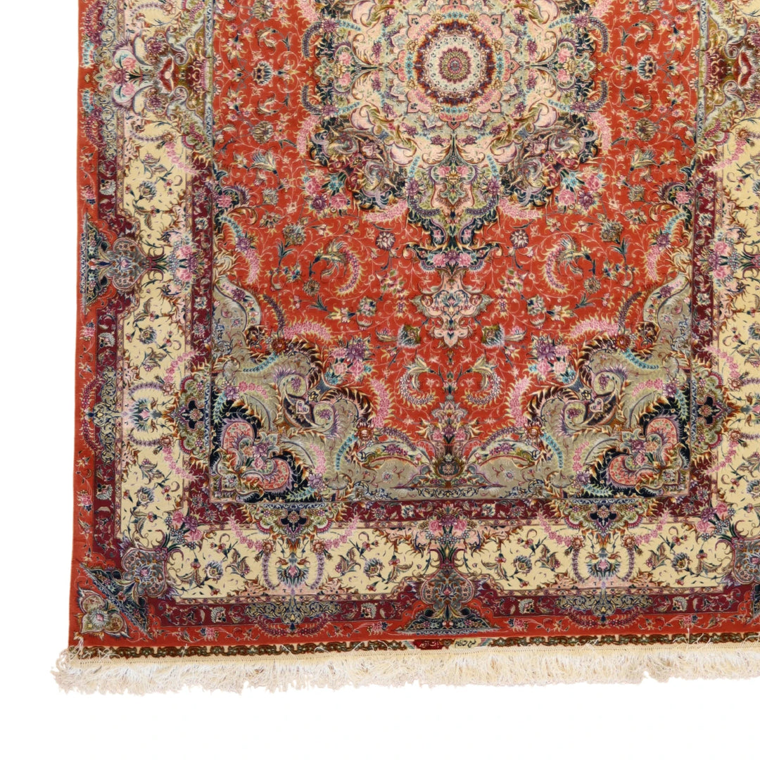 6'7" x 9'11" SALMON AND BEIGE TABRIZ FLORAL PERSIAN RUG