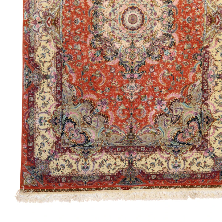 6'7" x 9'11" SALMON AND BEIGE TABRIZ FLORAL PERSIAN RUG