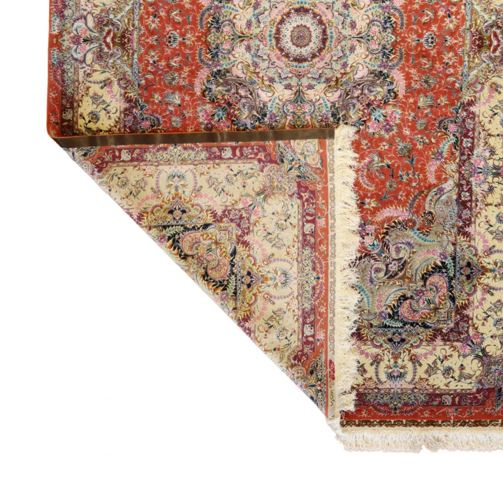 6'7" x 9'11" SALMON AND BEIGE TABRIZ FLORAL PERSIAN RUG