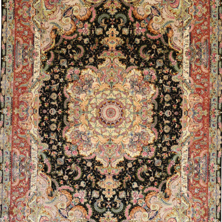 6'6" x 10'0" BLACK AND ROSE TABRIZ FLORAL PERSIAN RUG
